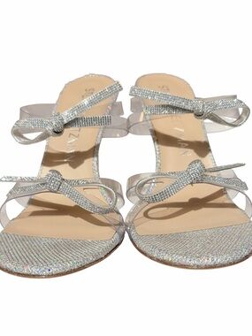 New in Box Stuart Weitzman Silver Rhinestone Bow Slide high heels